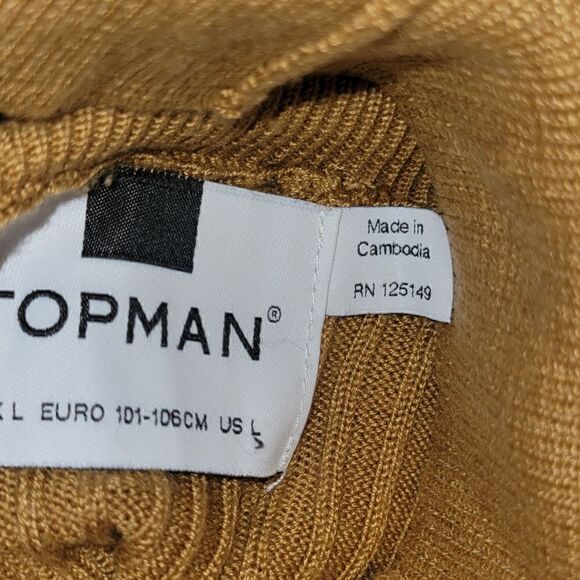 Mens Topman Ribbed Knit Lightweight Turtleneck Sweater in Camel Gold L - Picture 8 of 11